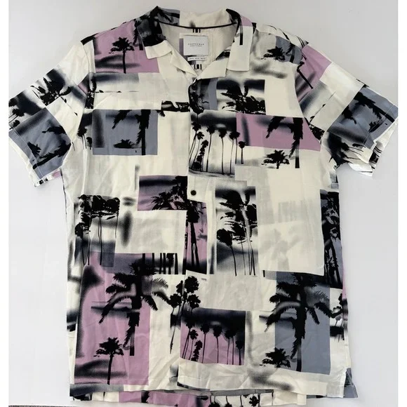 Cactus Man Ricky Singh Mens XL Palm Tree Tropical Graphic Button Up Shirt Purple - Picture 3 of 4